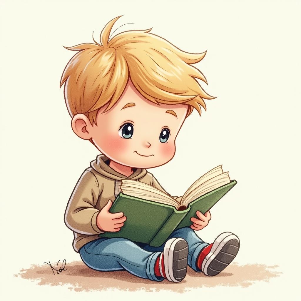 Niño pequeño leyendo con atención, reflejando sensibilidad y amor por los libros.