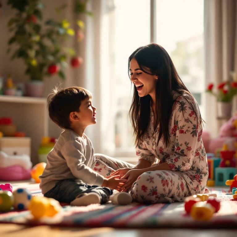 Madre e hijo compartiendo actividades lúdicas y educativas en casa.